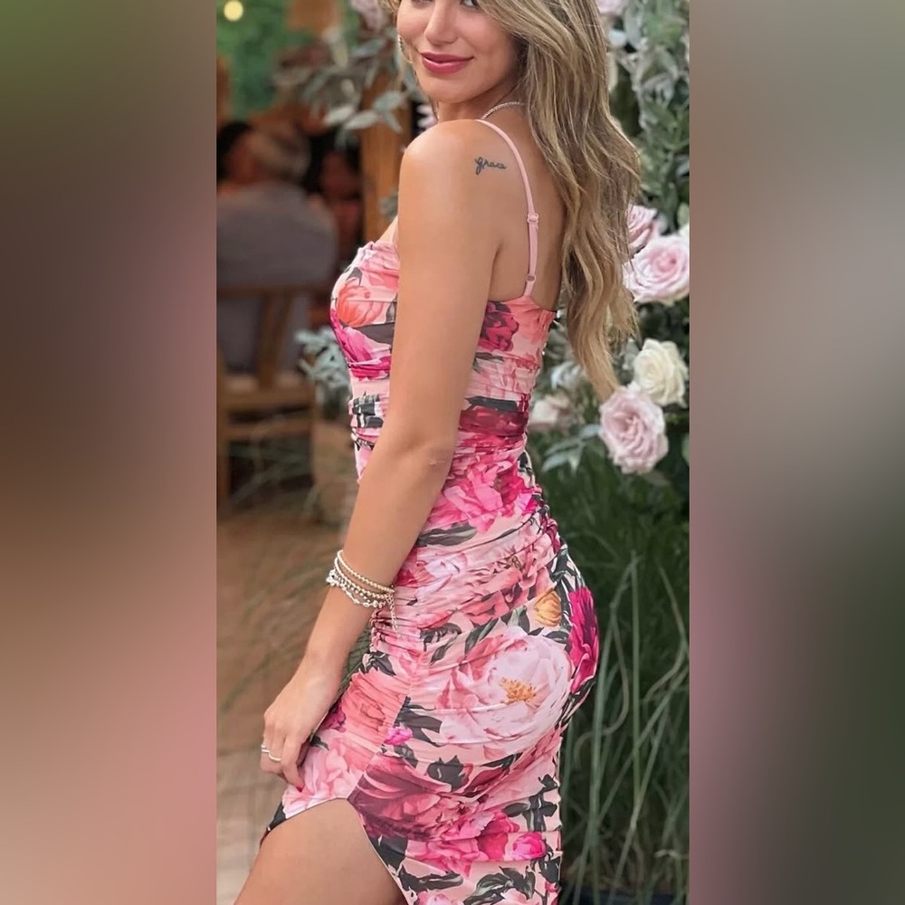 Express Pink Floral Asymmetrical Dress